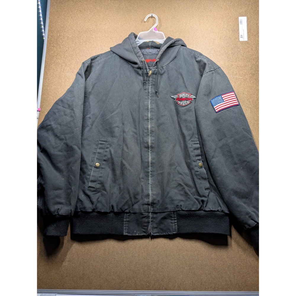 Snap-on Tools Mens XL Black Canvas Quilted Hooded Work Jacket 7818-51 2003 VTG
